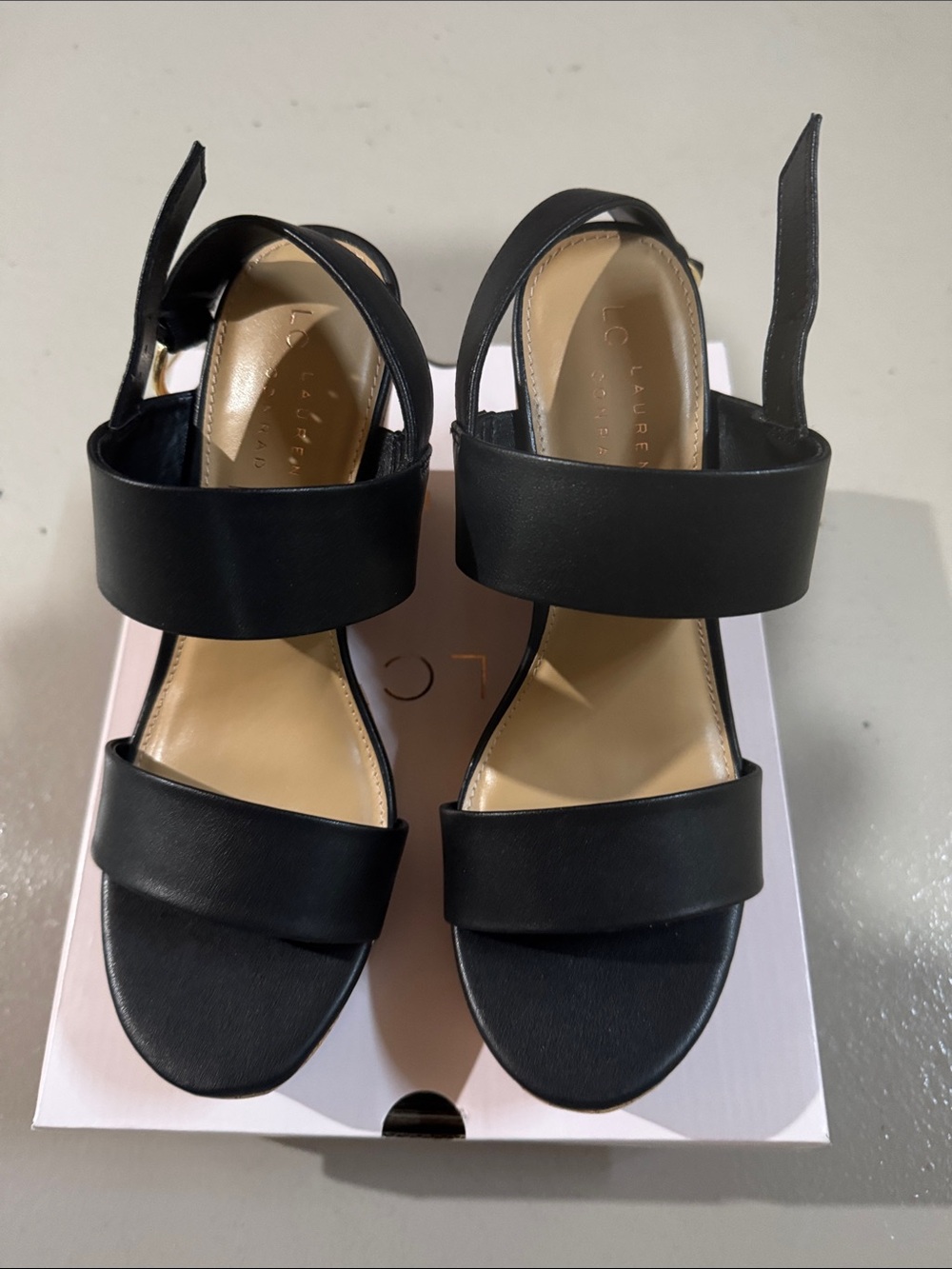 LC Lauren Conrad Black Wide Strap Sandals